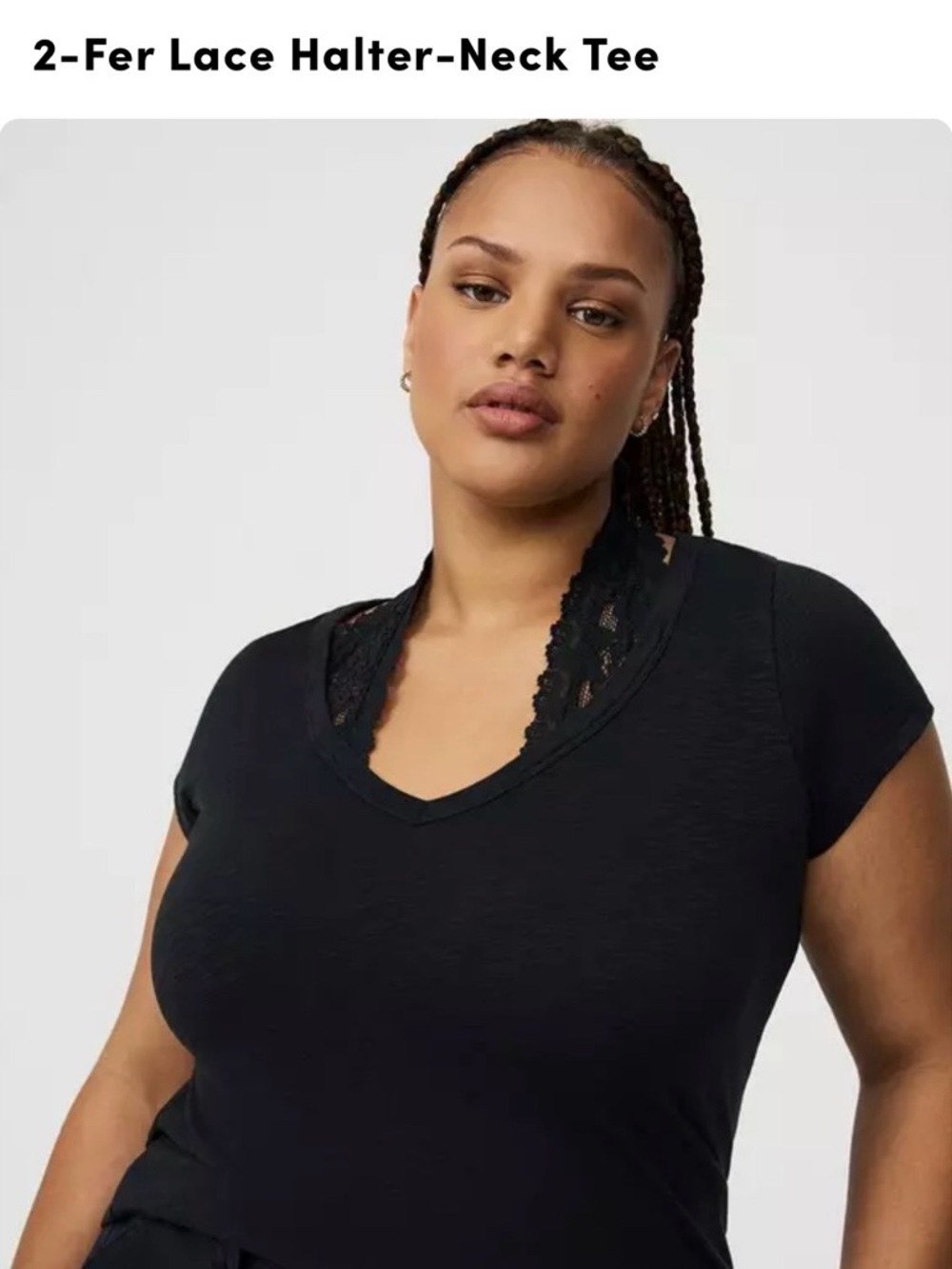 Lace Halter-Neck V-Neck Tee in Black